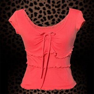 Y2k Banana Olive double Layered 2000s form fitting ruffled  top